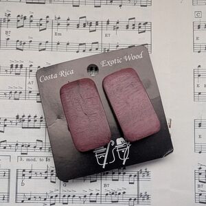 Exotic Wood Clip On Earrings in Rich Burgundy